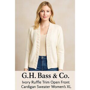 G.H. Bass & Co. Ivory Ruffle Trim Open Front Cardigan Sweater Women’s XL